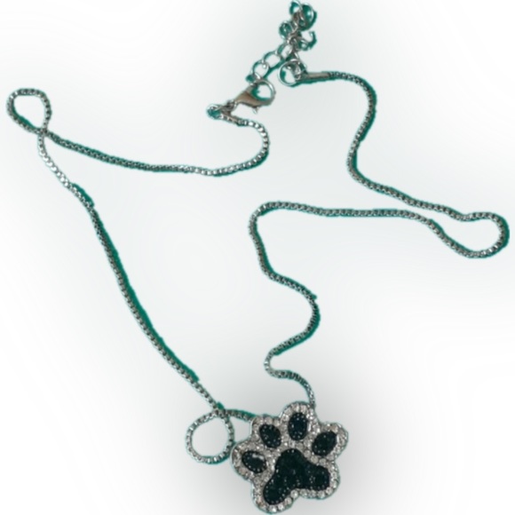 NWT Sparkly Pet Paw Silvertone & Black Necklace - Picture 3 of 7
